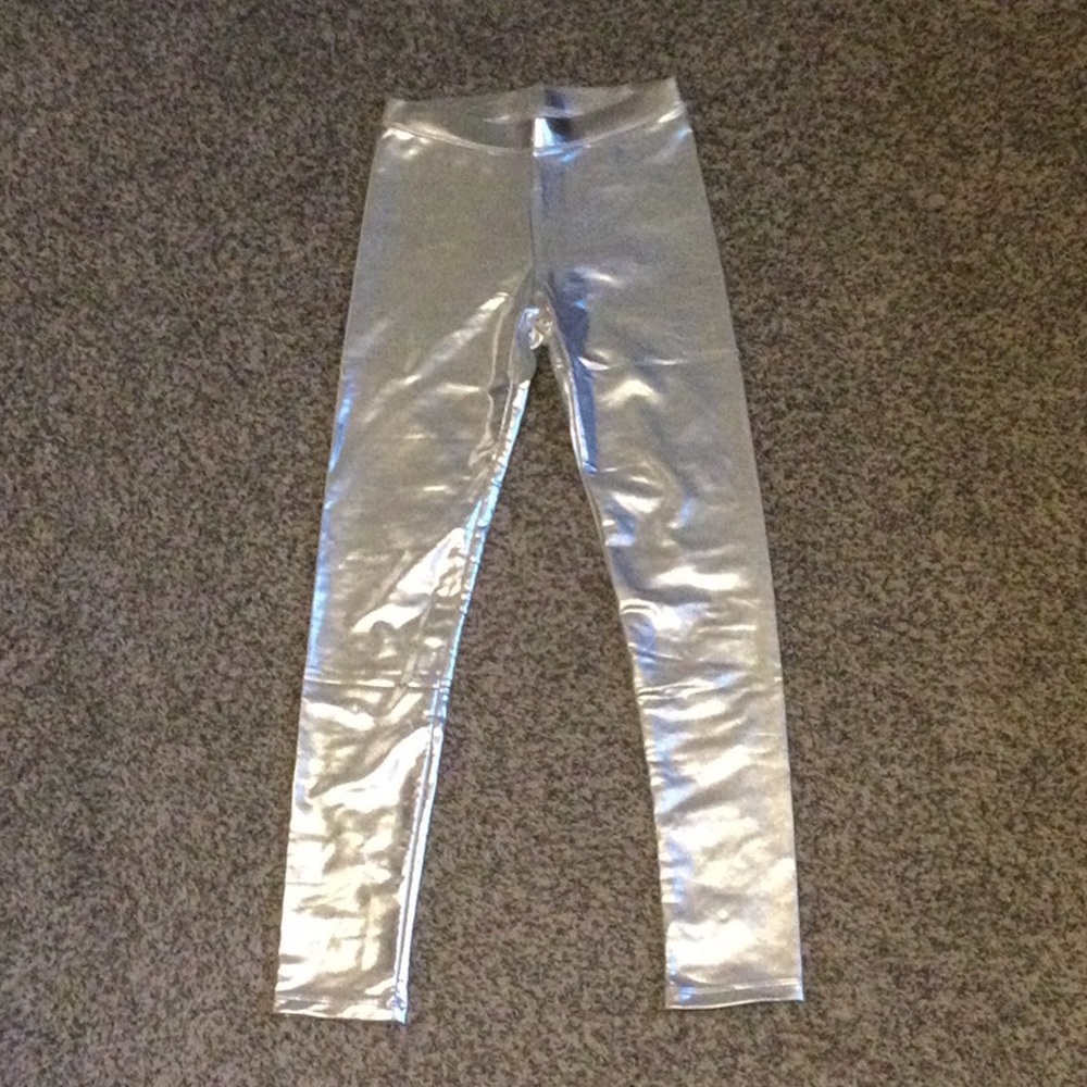 Metallic silver leggings.